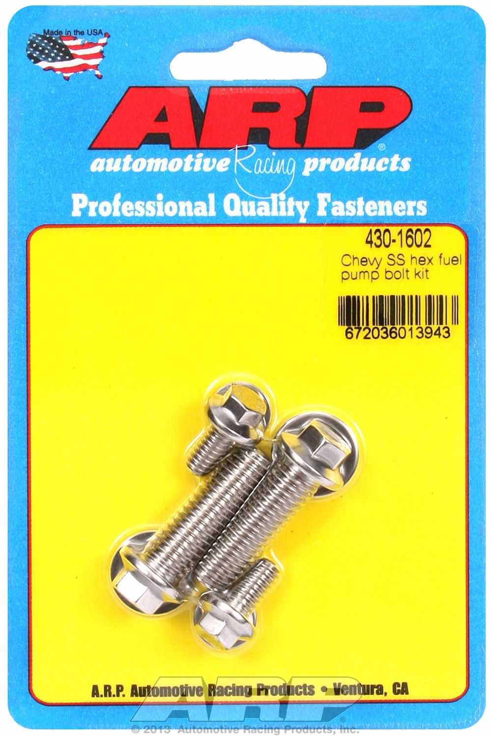 ARP Fasteners, 430-1602 ARP Fasteners Fuel Pump Mounting Bolt For Use With Chevy