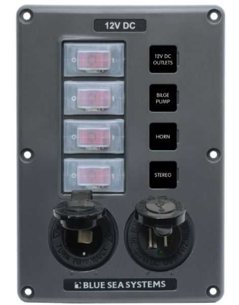 Blue Sea, 4321BSS Blue Sea Panel Switch H2O Cb 4Pos Sckt & Usb