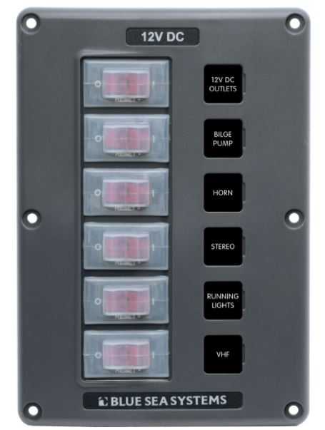 Blue Sea, 4322BSS Blue Sea Panel Switch H2O Cb 6Pos Gray