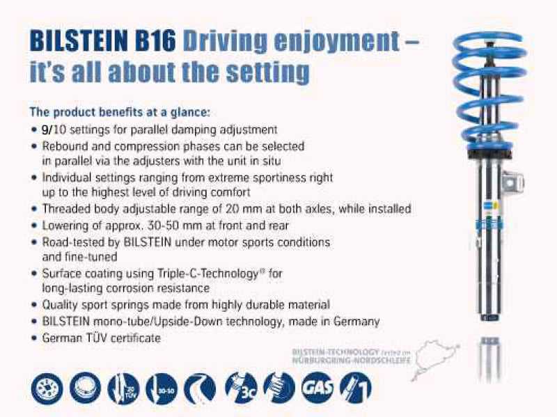 Bilstein, 48-207287 Bilstein B16 (PSS10) 13-15 BMW 228xDrive / 328xi / 435xi Front & Rear Perf Susp System