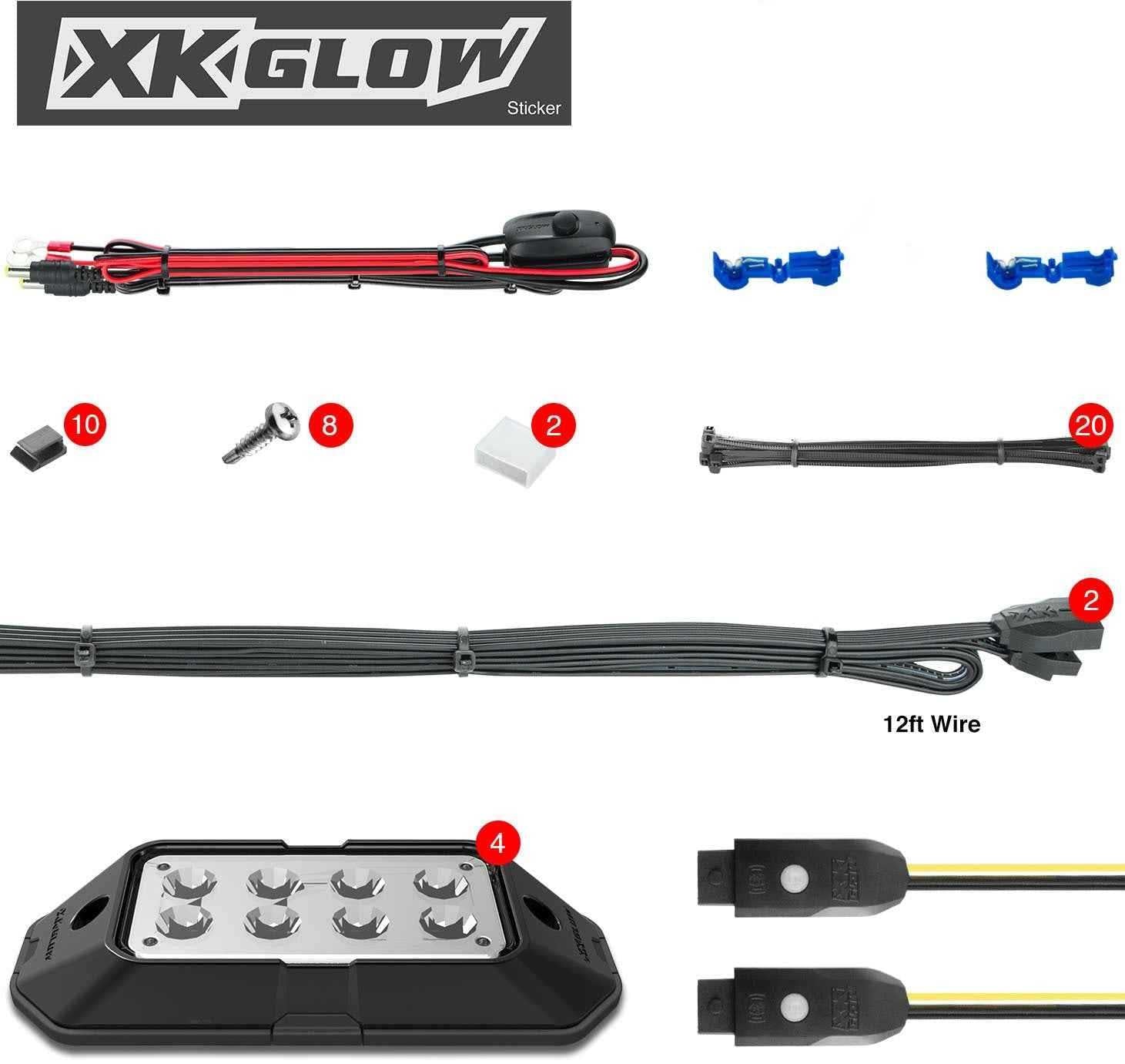 XK GLOW, 4pc Rgb Rock Light