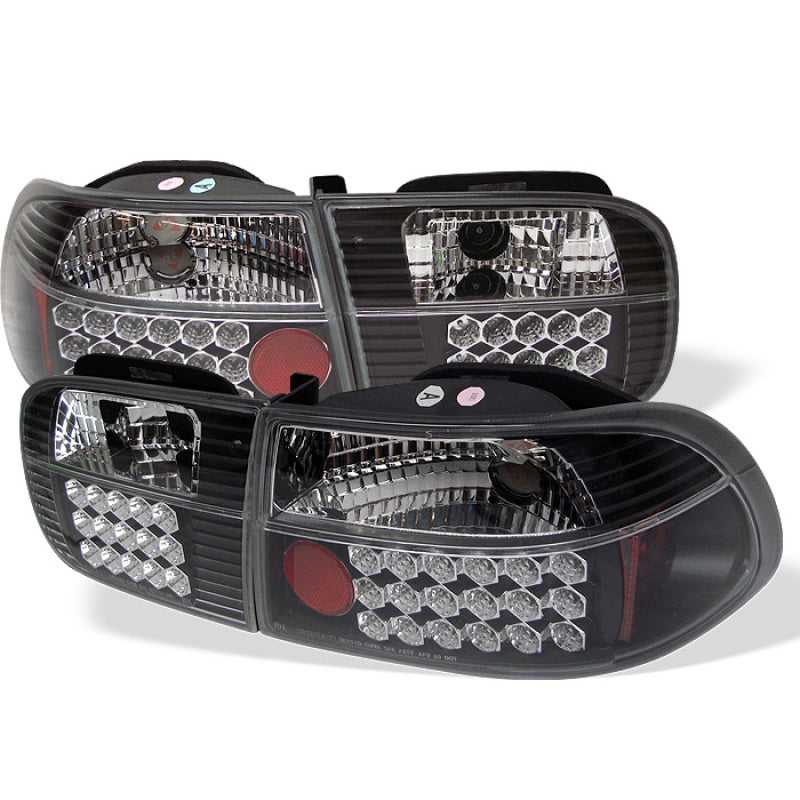 SPYDER, 5004727 Spyder Honda Civic 92-95 3DR LED Tail Lights Black ALT-YD-HC92-3D-LED-BK