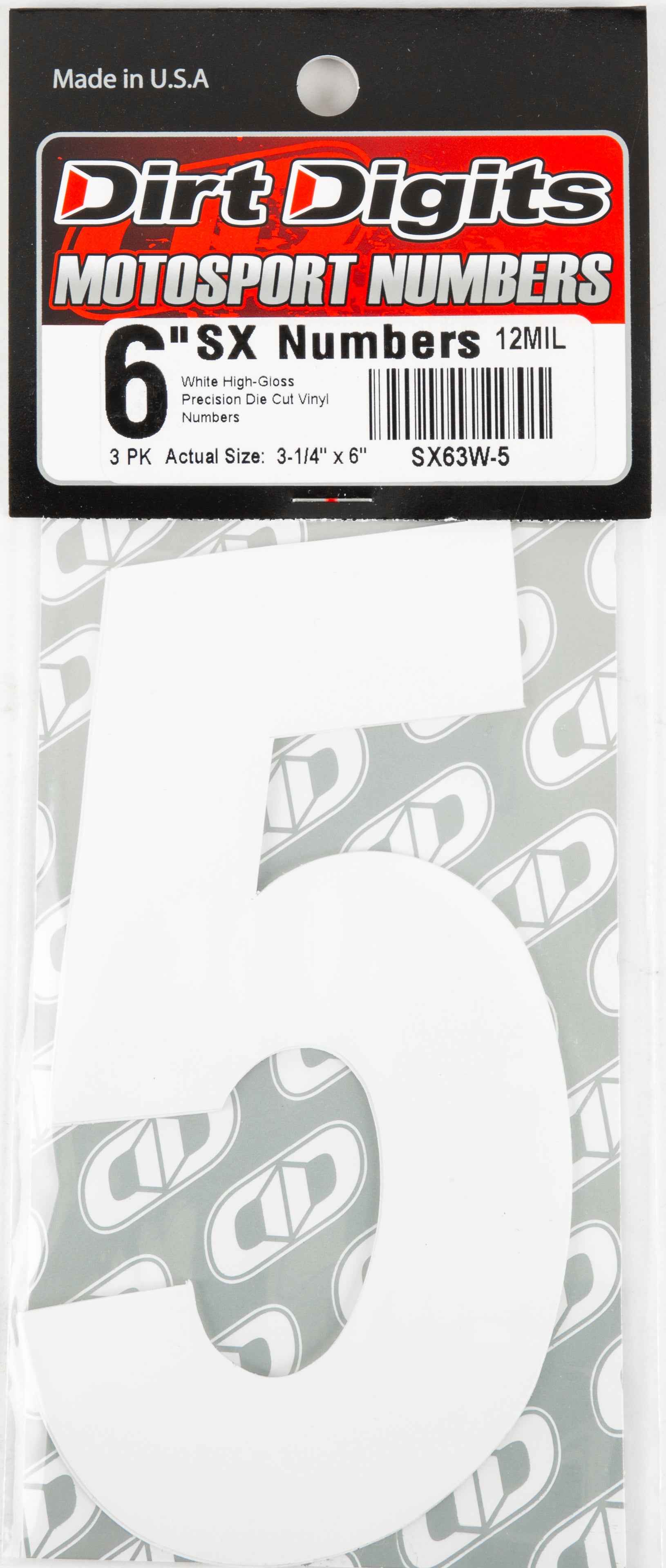 DIRT DIGITS, SX63W-5 #5 6" White Super X Digits 3/Pk